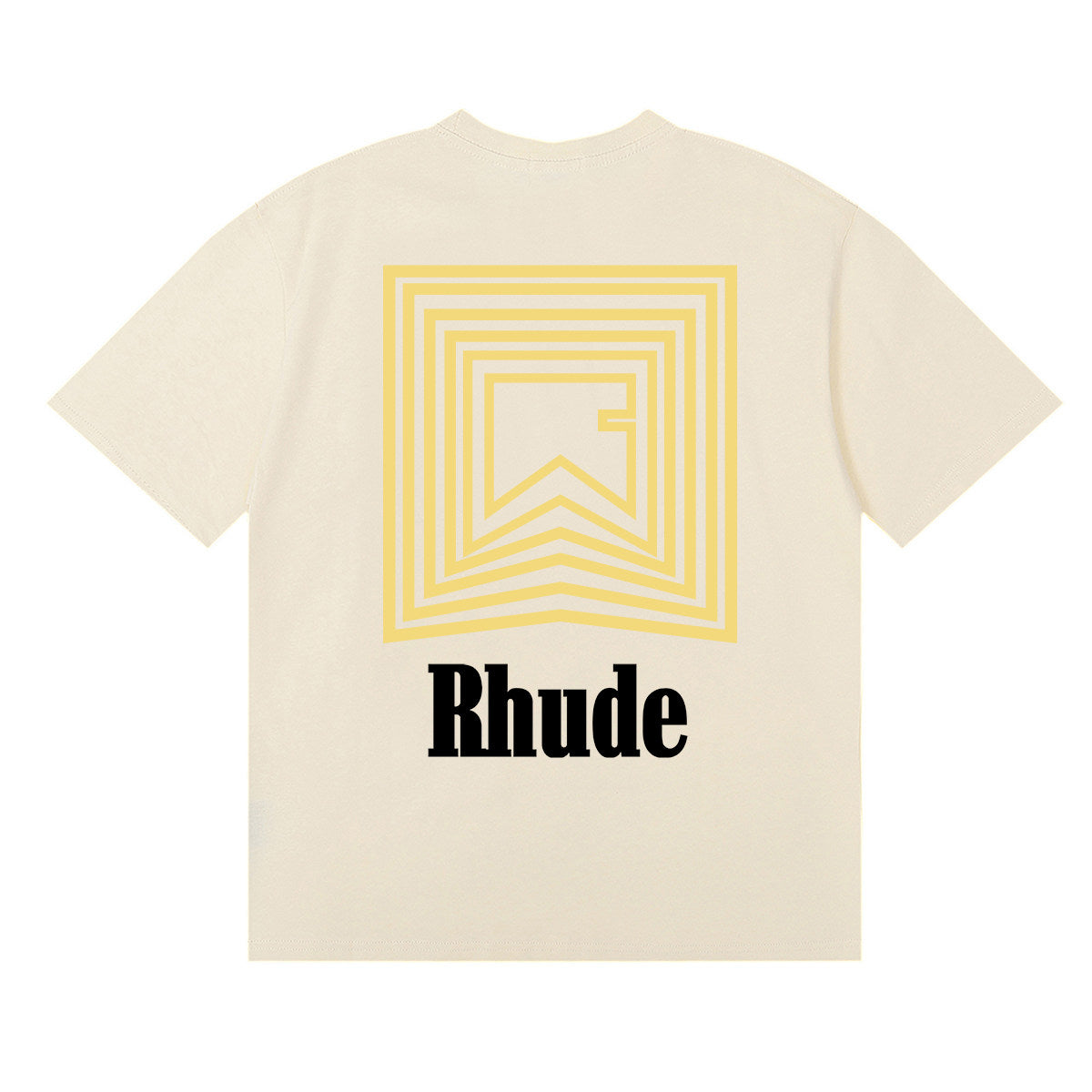 Rhude Geometric Square Layered Logo Graphic Cream Short Sleeve T‑Shirt
