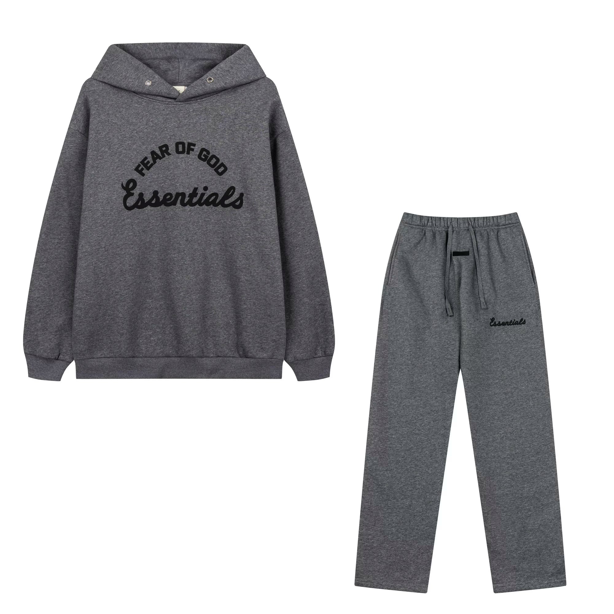 Fog Essentials Dark Heather Grey Oversized Hoodie Relaxed Straight‑Leg Sweatpants Casual Tracksuit Set