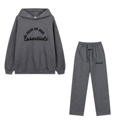 Fog Essentials Dark Heather Grey Oversized Hoodie Relaxed Straight‑Leg Sweatpants Casual Tracksuit Set