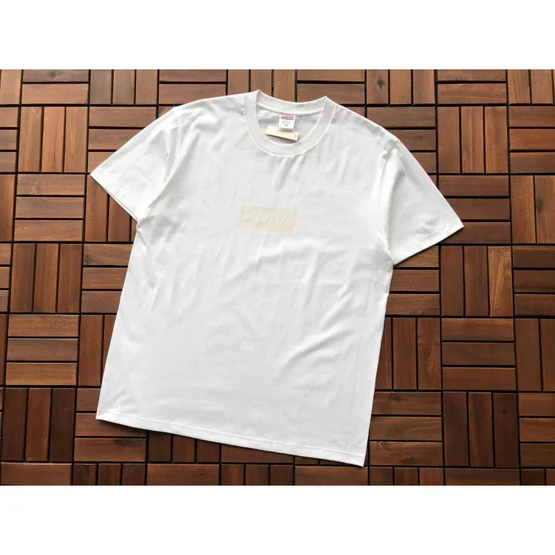 Supreme White Faded‑Tone Chest Logo Short‑Sleeve T‑Shirt Minimal Urban Tee