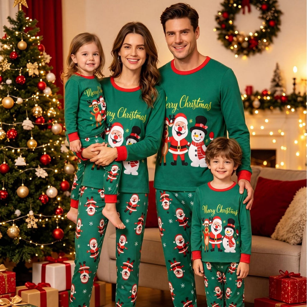 Amazon's new Christmas European and American parent-child family pajamas set, fashionable round neck printed trendy mother and child home clothes
