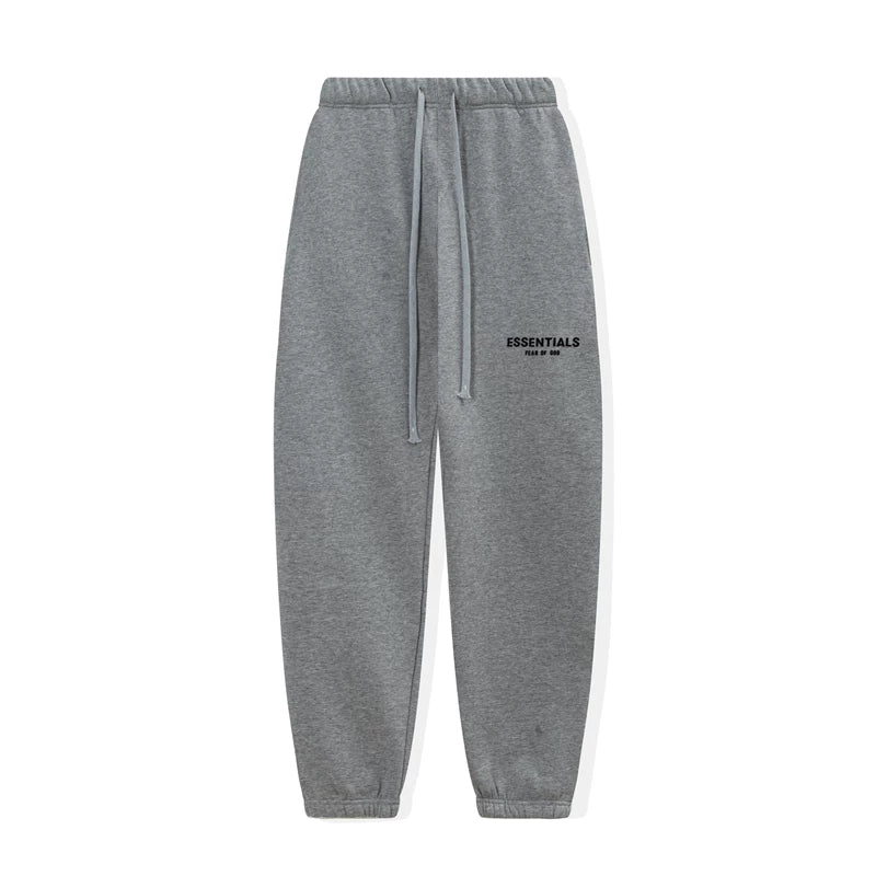 Fog Essentials Black Mini‑Logo Heather‑Grey Baggy Elastic‑Cuff Street‑wear Jogger Pants