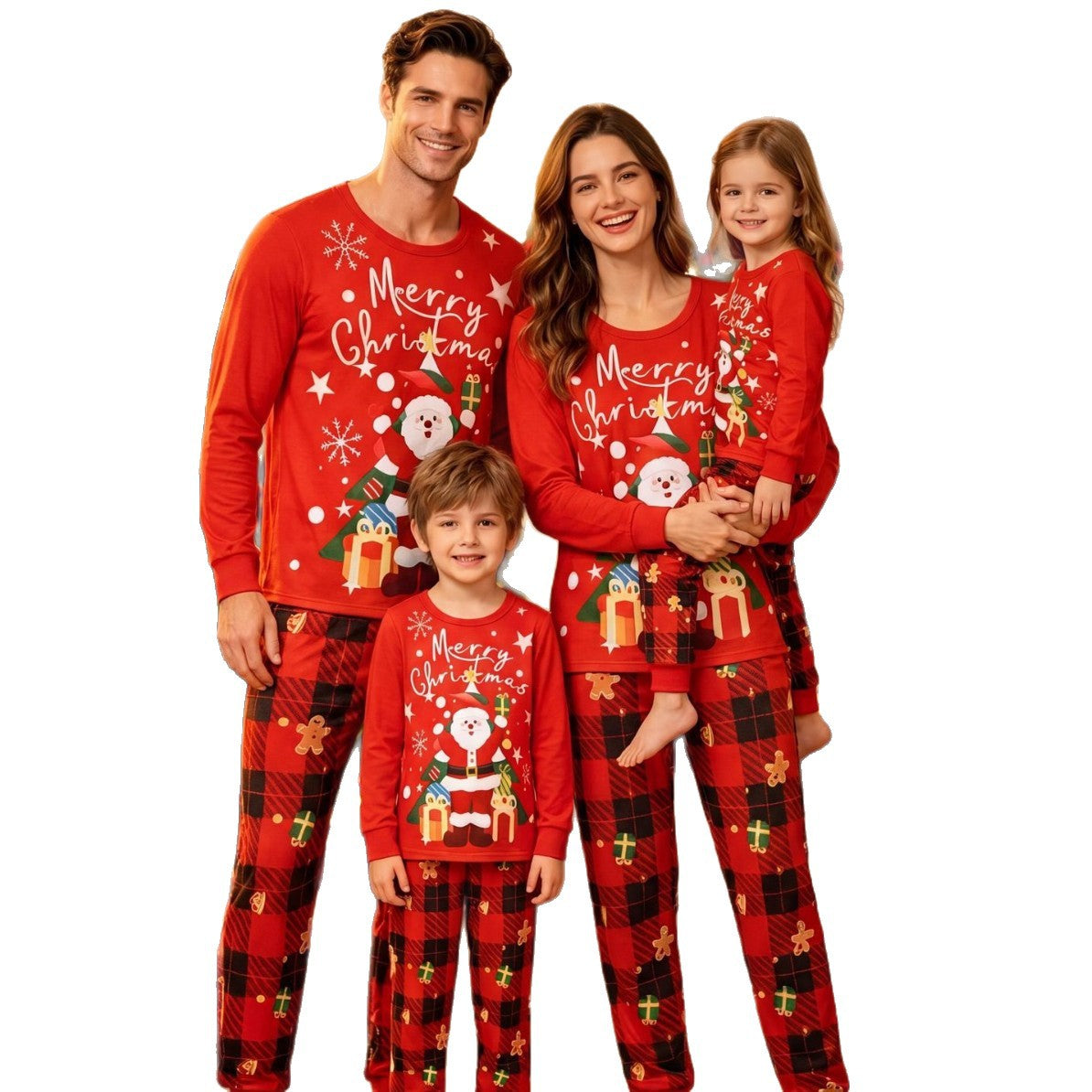 European and American Cross border Christmas Home Clothing Parent Child Long Sleeve Family of Four Christmas Day Pajama Set