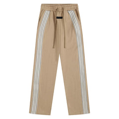 Fog Essentials Khaki Side‑Stripe Straight‑Leg Sweatpants Hip‑Hop Casual Pants