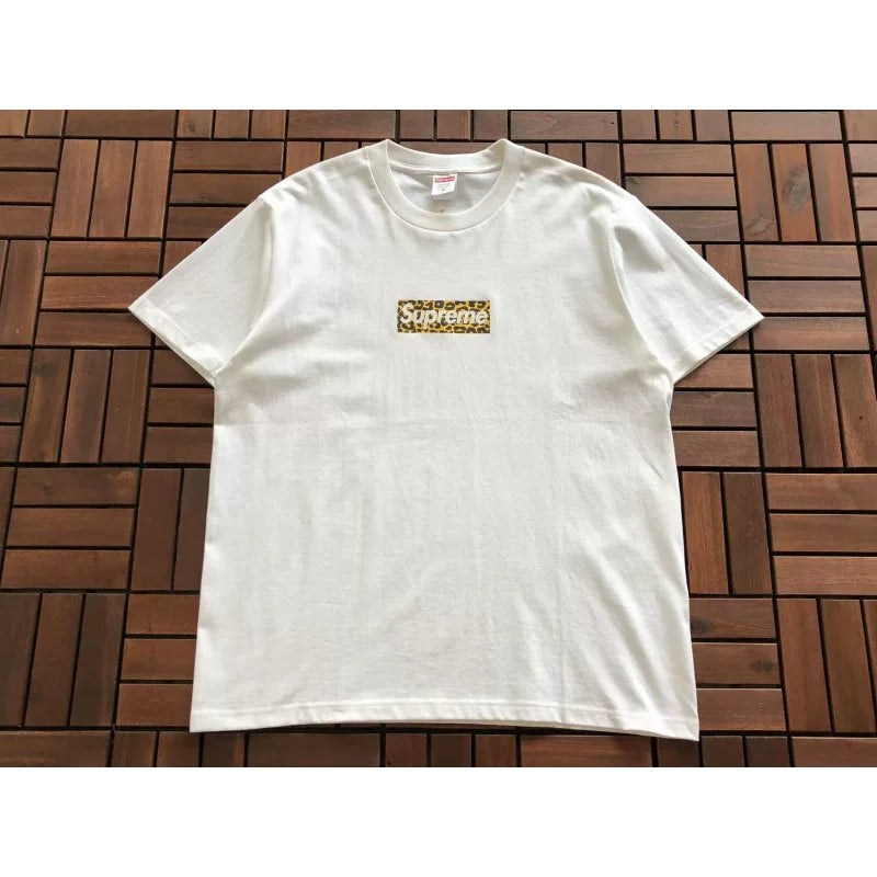 Supreme White Leopard Box Logo Short‑Sleeve T‑Shirt Hip‑Hop Street‑Wear Tee