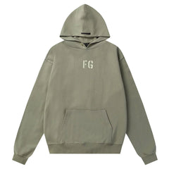 Fog Essentials Olive‑Green Oversized Hoodie Minimal “FG” Chest Logo