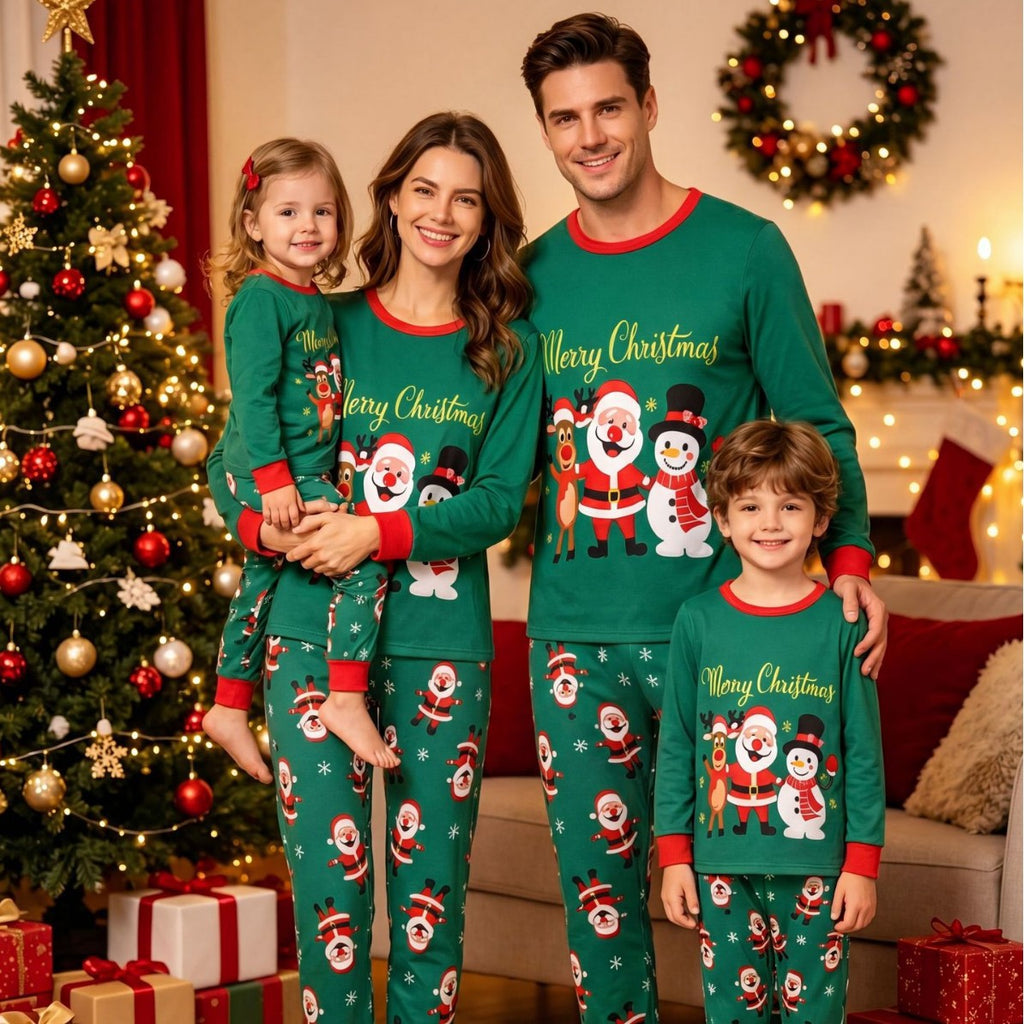 Amazon's new Christmas European and American parent-child family pajamas set, fashionable round neck printed trendy mother and child home clothes