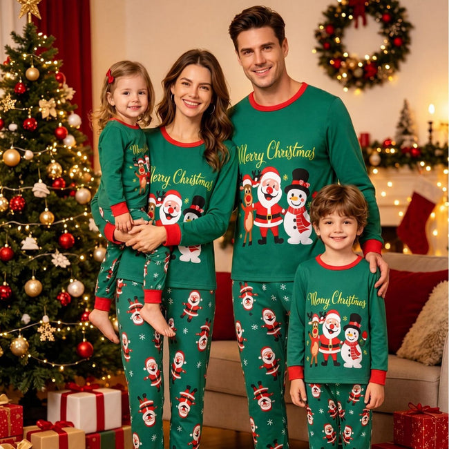 new Christmas European and American parent-child family pajamas set, fashionable round neck printed trendy mother and child home clothes Main Image