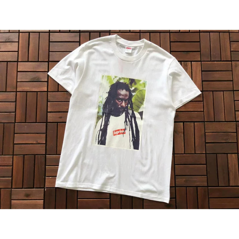 Supreme White Rapper Portrait Graphic Short‑Sleeve T‑Shirt Hip‑Hop Tee