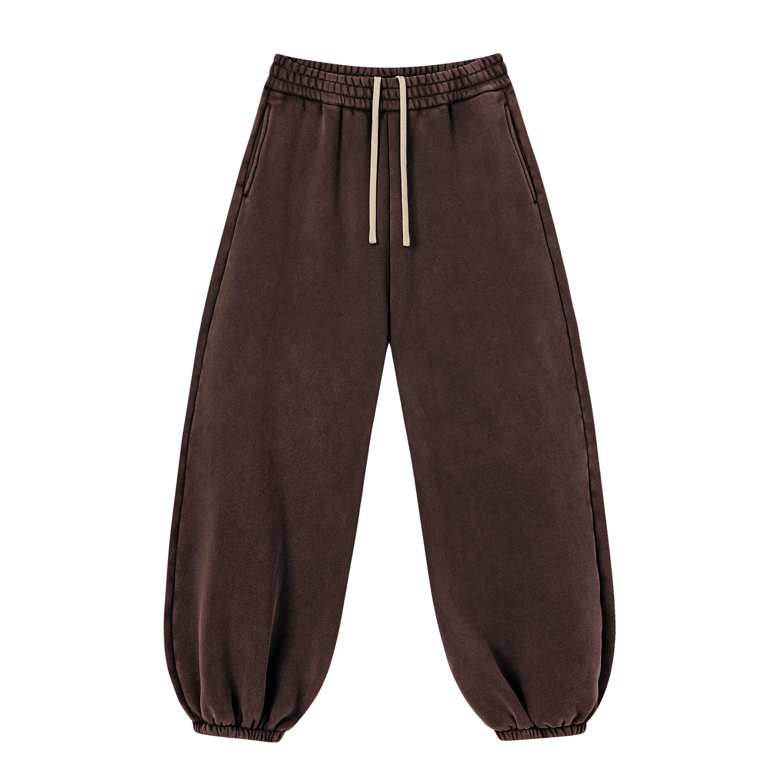 Kanye Chocolate‑Brown Relaxed Balloon‑Leg Jogger Pants Washed Elastic‑Cuff Street‑Wear Sweatpants