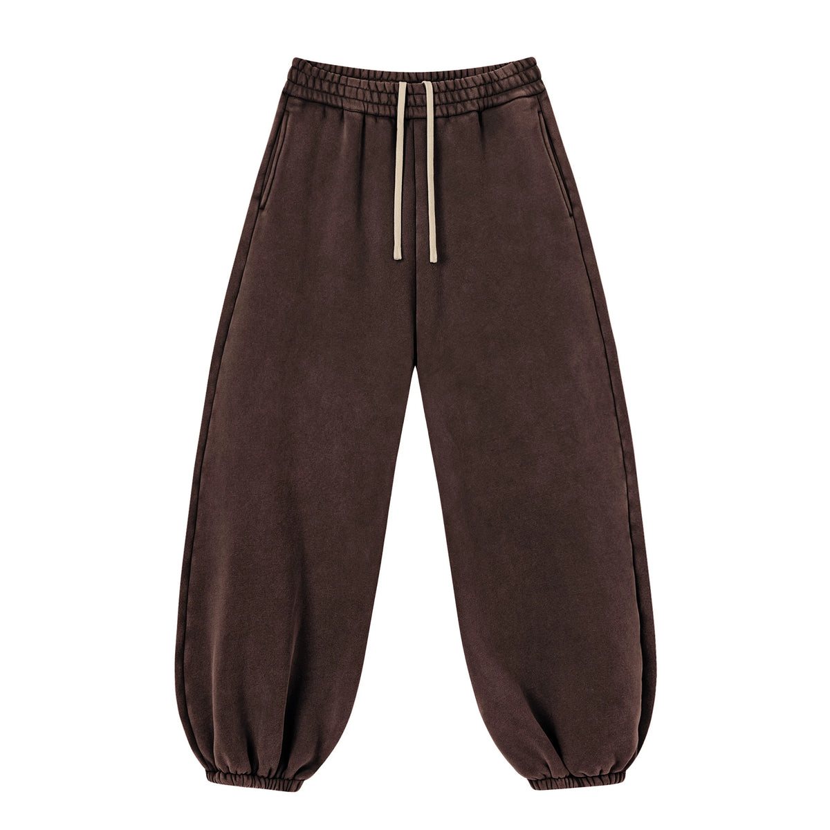 Kanye Chocolate‑Brown Relaxed Balloon‑Leg Jogger Pants Washed Elastic‑Cuff Street‑Wear Sweatpants
