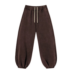Kanye Chocolate‑Brown Relaxed Balloon‑Leg Jogger Pants Washed Elastic‑Cuff Street‑Wear Sweatpants