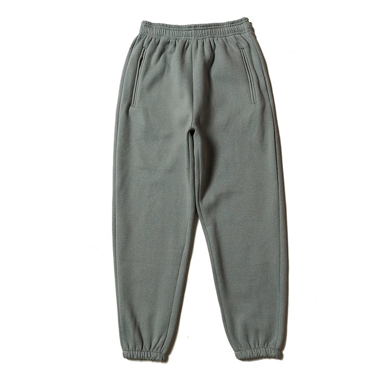 Yeezy Warm‑Lined Sage Grey Loose Jogger Sweatpants Fleece Lined Casual Winter Trousers