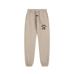 Fog Essentials Beige Tapered Jogger Sweatpants Drawstring Waist Small Side Logo Street Trousers