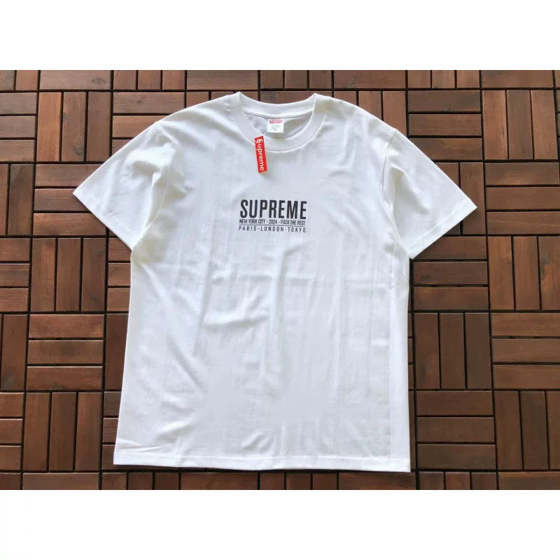 Supreme White Chest Text Graphic Short‑Sleeve T‑Shirt Casual Street‑Wear Top