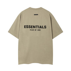 Fog Essentials Khaki Oversized Logo Print Short‑Sleeve Tee Minimalist Street‑Wear Top