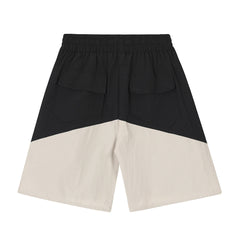 Rhude Black‑Beige Chevron Color‑Block Split Logo Yellow Drawstring Shorts