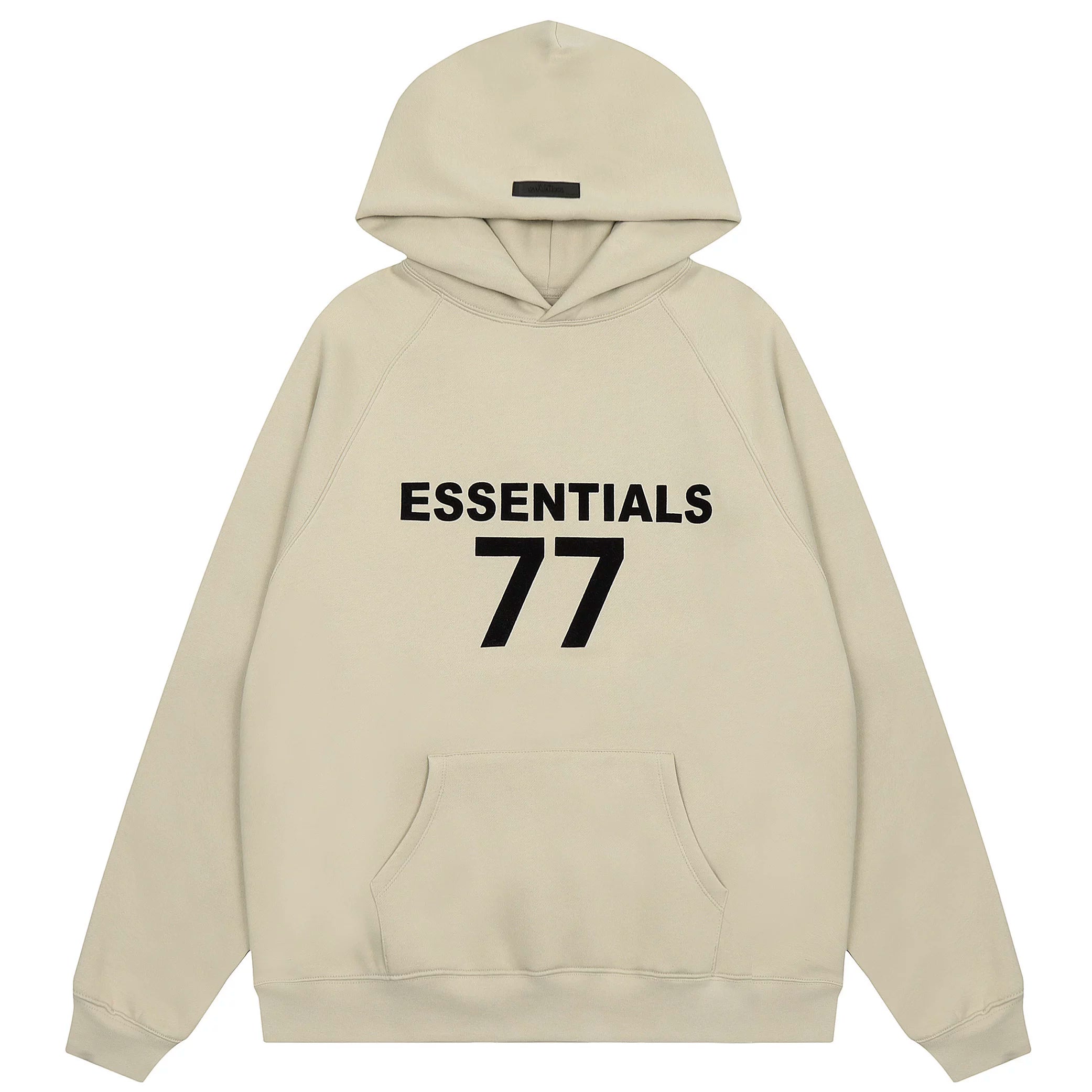 Fog Essentials Beige Oversized Hoodie “ESSENTIALS 77” Chest Graphic