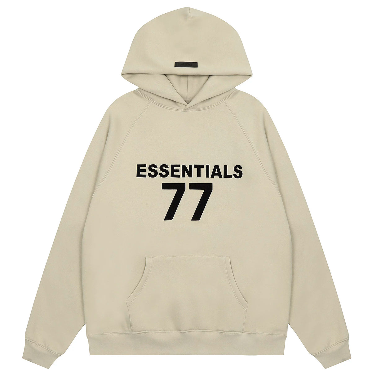 Fog Essentials Beige Oversized Hoodie “ESSENTIALS 77” Chest Graphic