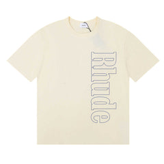 Rhude Vertical Outline Letter Logo Graphic Short Sleeve T-Shirt