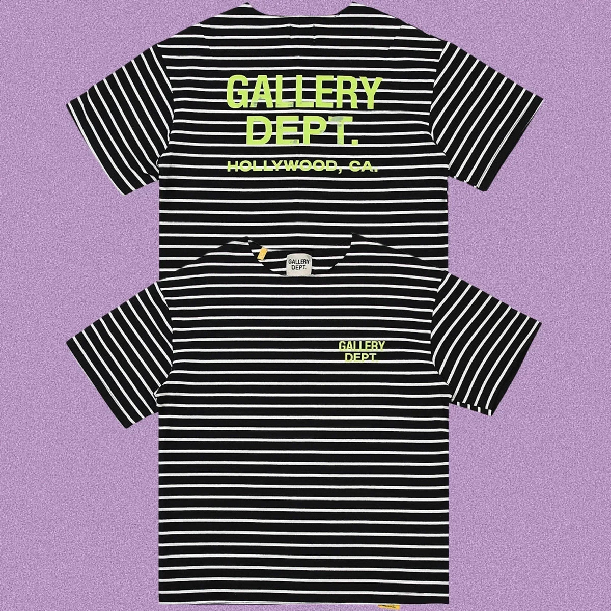Gallery Dept. Striped Hollywood Logo Short Sleeve T-Shirt - Black/White