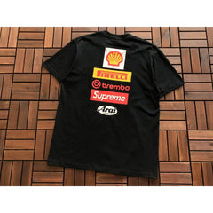 Supreme Black Racing Multi‑Logo Back‑Print Short‑Sleeve T‑Shirt Casual Street‑Wear Top
