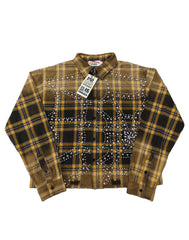 Vale Mustard Yellow & Black Grid Embellished Work Shirt