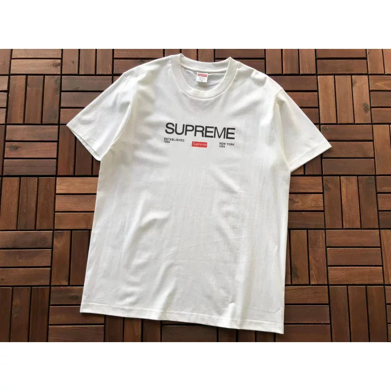 Supreme White Multi‑Detail Chest Logo Short‑Sleeve T‑Shirt Urban Street‑Wear Top
