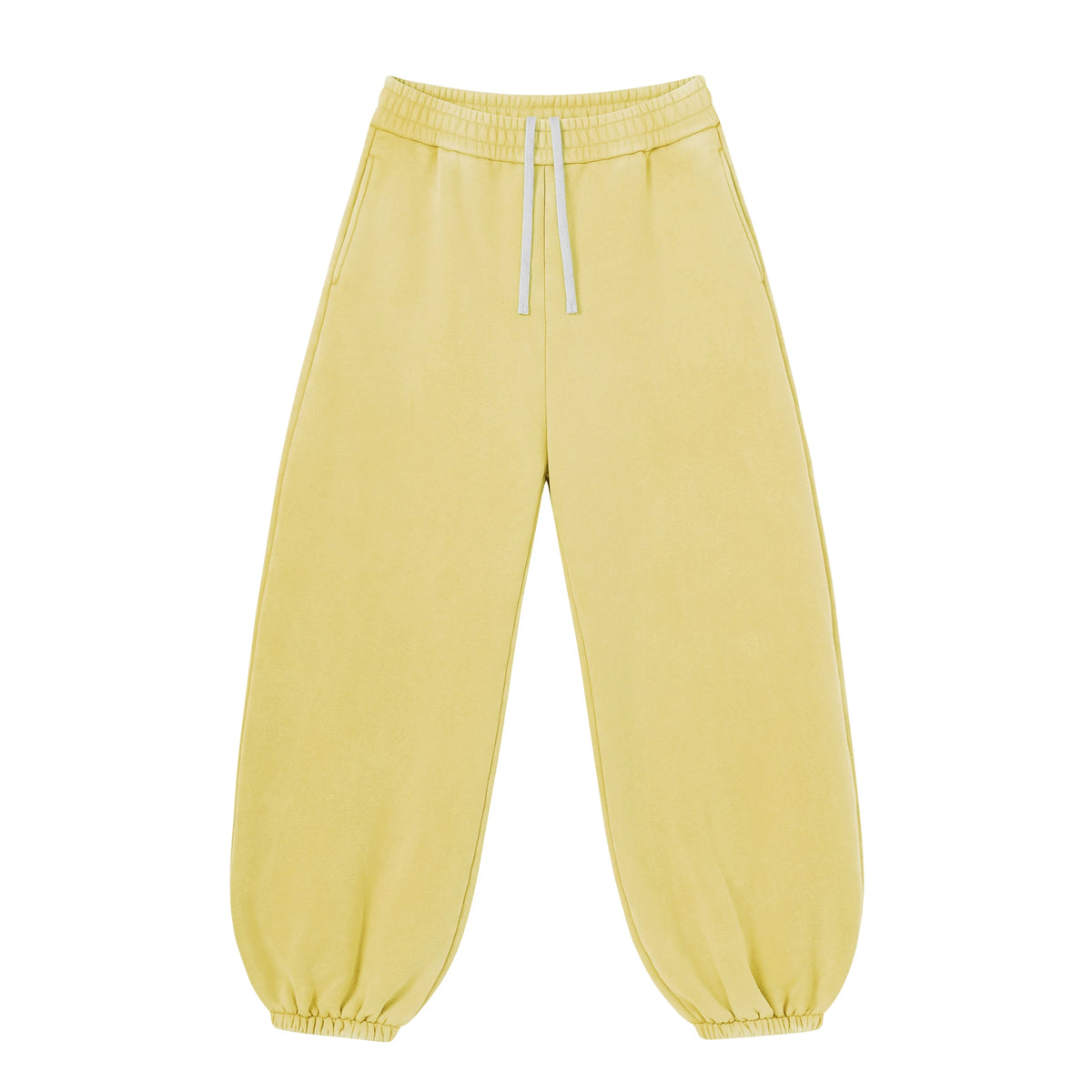 Kanye Pale‑Yellow Washed Baggy Balloon‑Leg Jogger Pants Elastic Cuff Street‑Wear Sweatpants