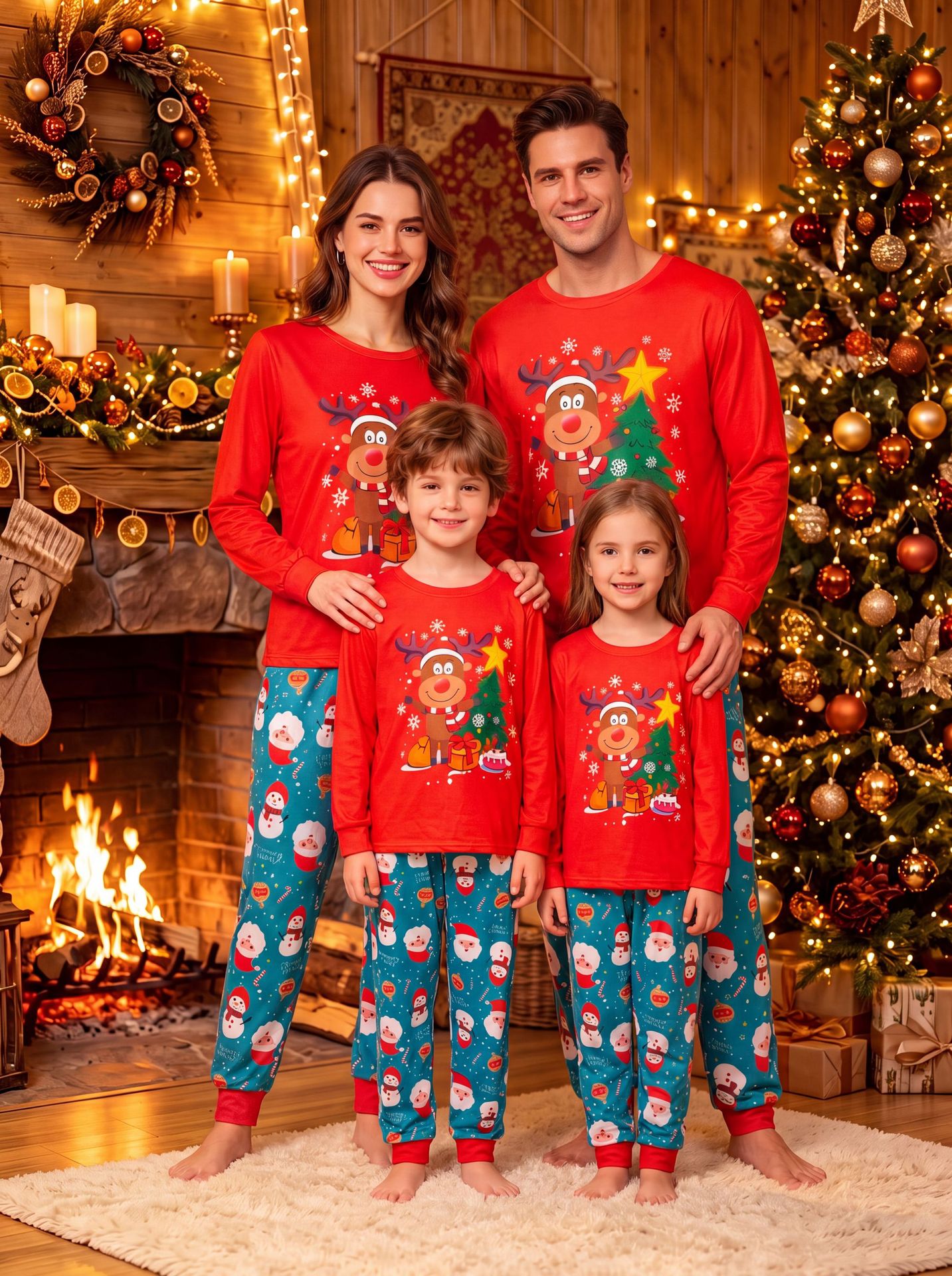 New Christmas Printed Parent Child Long Sleeve Pajama Set Home Clothes Christmas Matching Pajamas