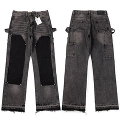 Gallery Dept. Cross Patch Distressed Light Wash Denim Jeans