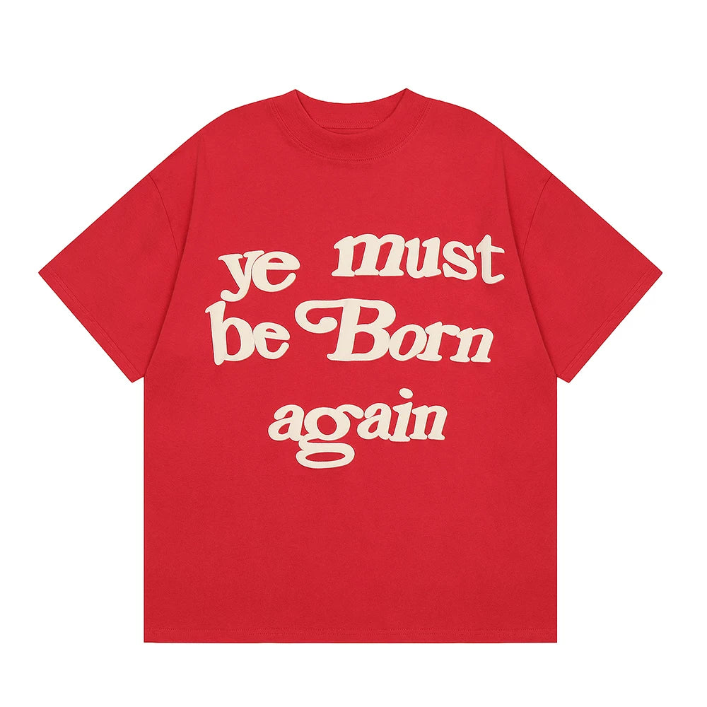 Kanye Ye Must Be Born Again Bright Red Loose Fit Print T‑Shirt