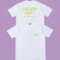 Gallery Dept. Hollywood Logo Short Sleeve T-Shirt - White/Neon Green