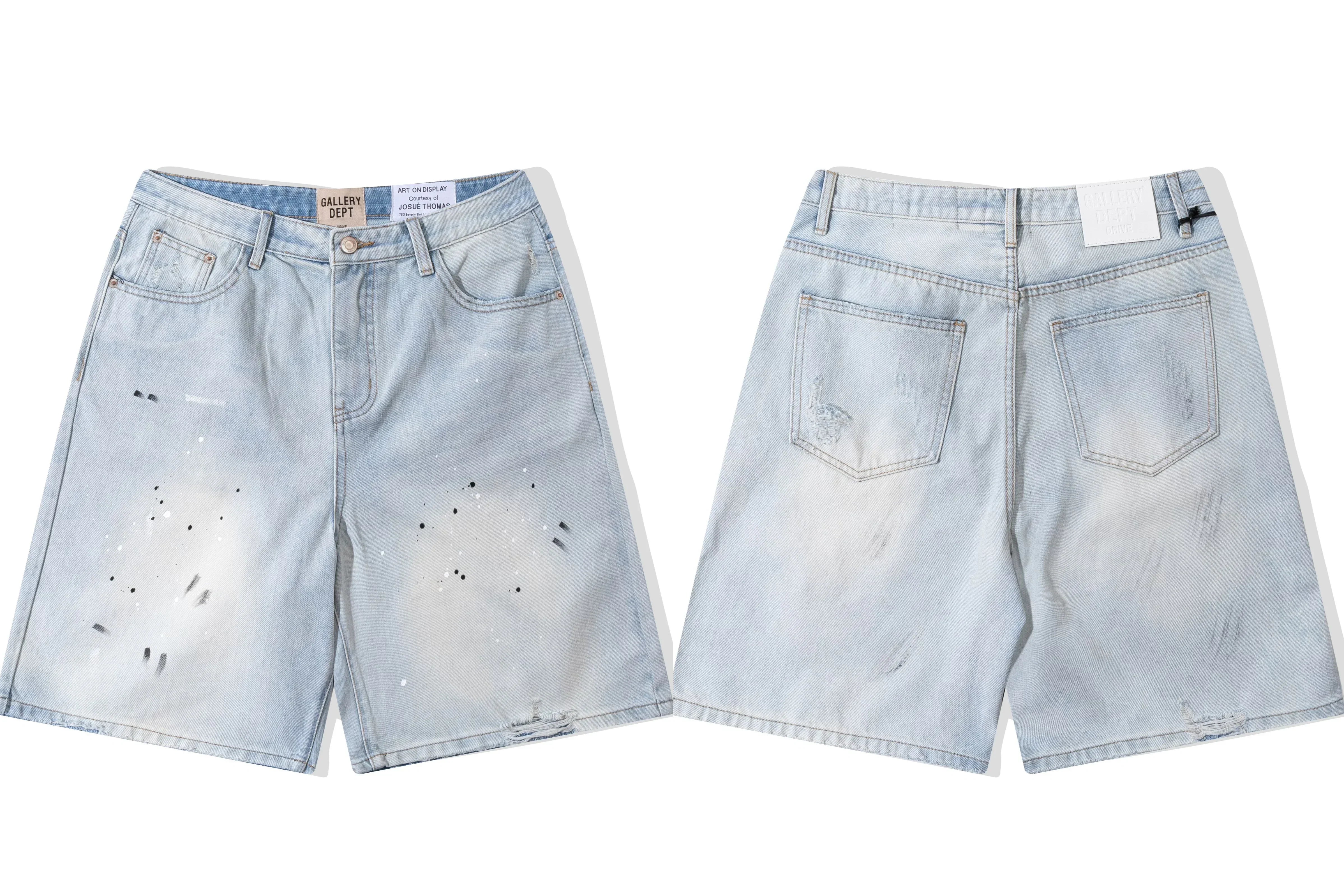 Gallery Dept. Paint Splatter Denim Shorts - Light Blue
