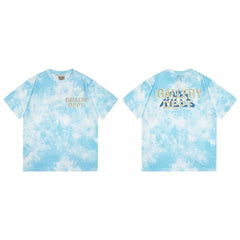 Gallery Dept. Marble Tie-Dye Gold Logo Short Sleeve T-Shirt - Light Blue