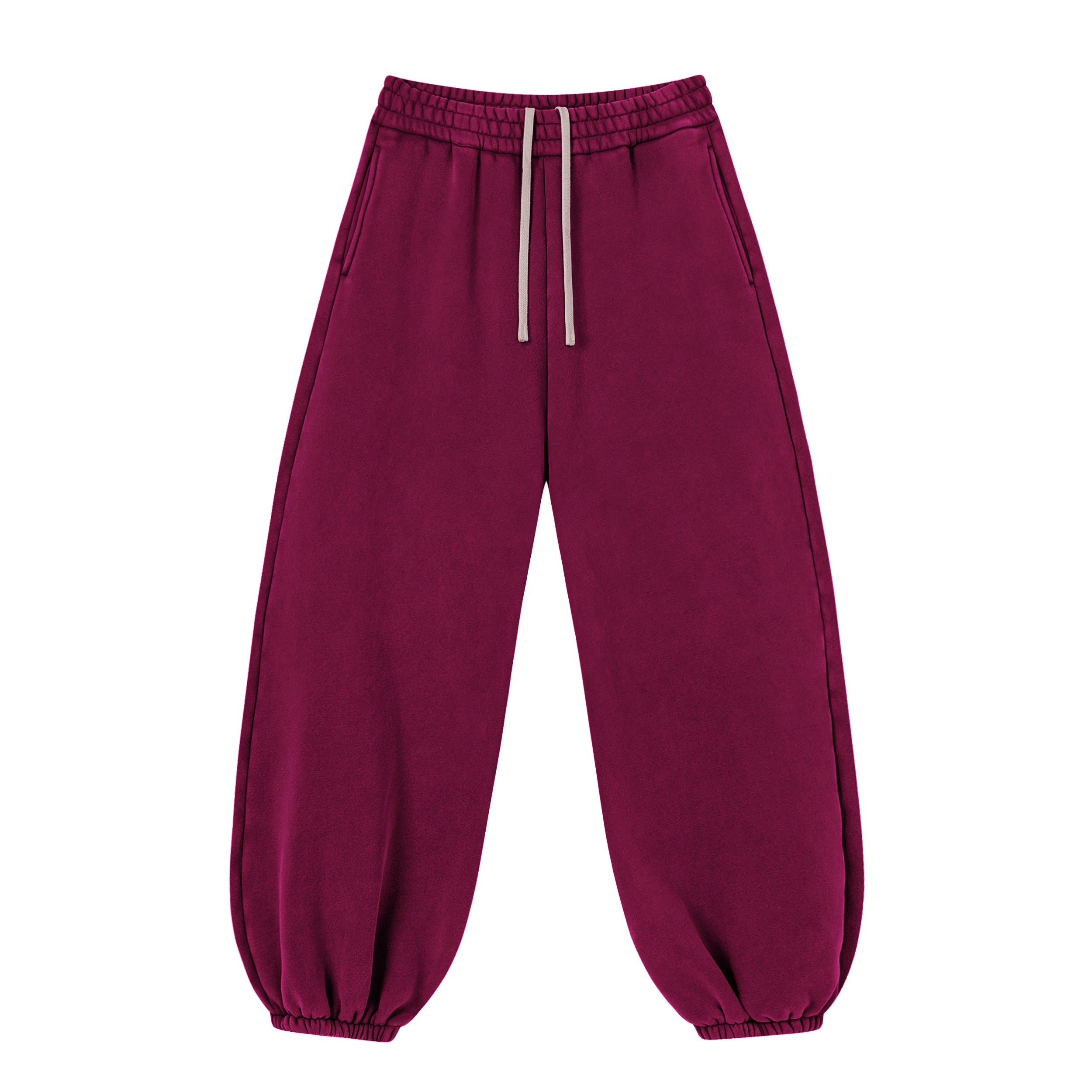 Kanye Burgundy Vintage‑Washed Oversized Balloon‑Leg Sweatpants Drawstring Elastic‑Cuff Joggers