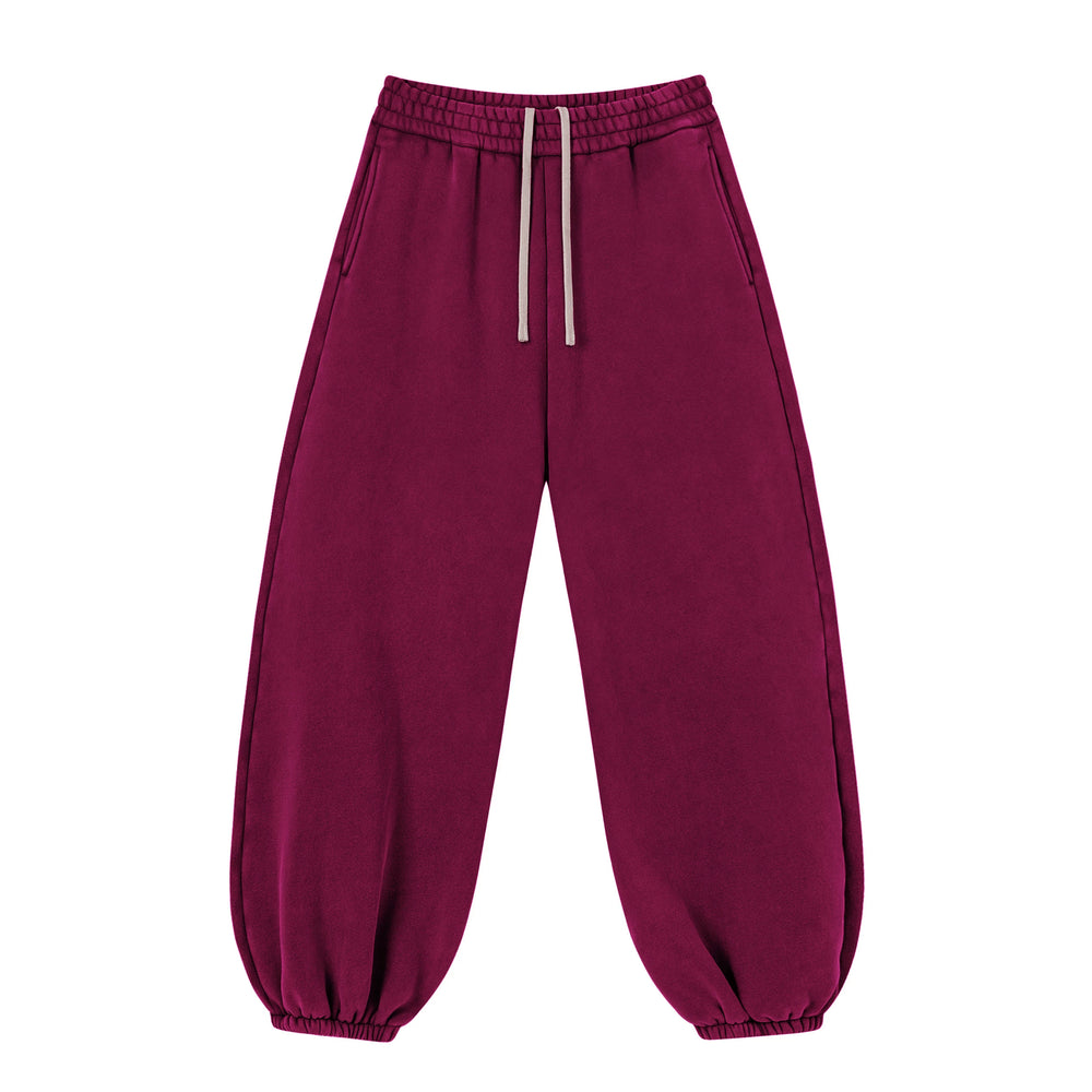 Kanye Burgundy Vintage‑Washed Oversized Balloon‑Leg Sweatpants Drawstring Elastic‑Cuff Joggers