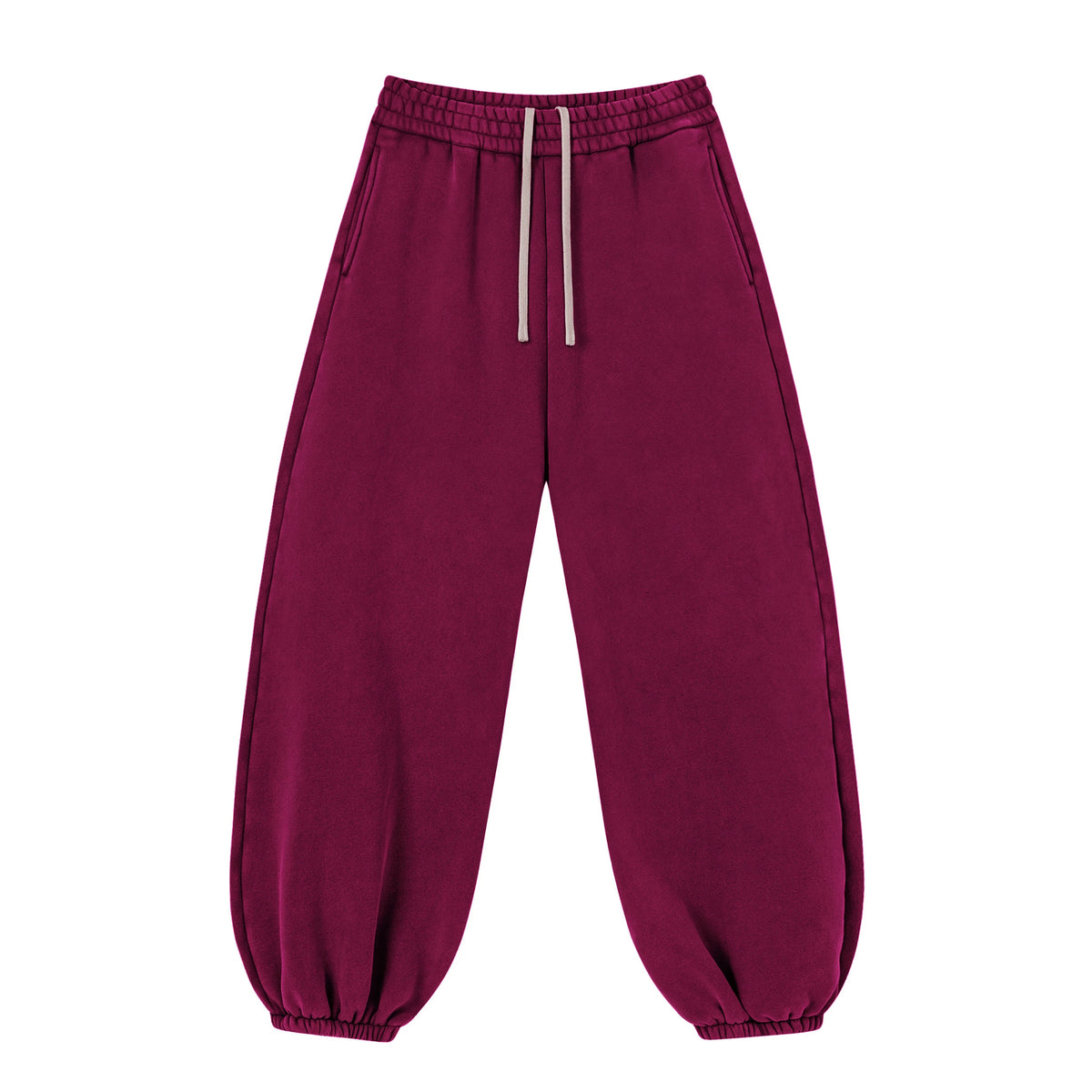 Kanye Burgundy Vintage‑Washed Oversized Balloon‑Leg Sweatpants Drawstring Elastic‑Cuff Joggers