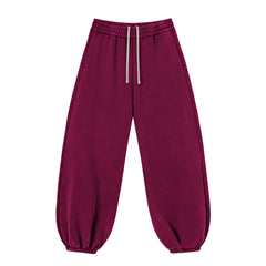 Kanye Burgundy Vintage‑Washed Oversized Balloon‑Leg Sweatpants Drawstring Elastic‑Cuff Joggers