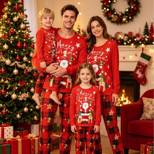 European and American Cross border Christmas Home Clothing Parent Child Long Sleeve Family of Four Christmas Day Pajama Set Hover Image
