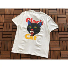 Supreme White Black Cat Graphic Short‑Sleeve T‑Shirt Hip‑Hop Street‑Wear Tee