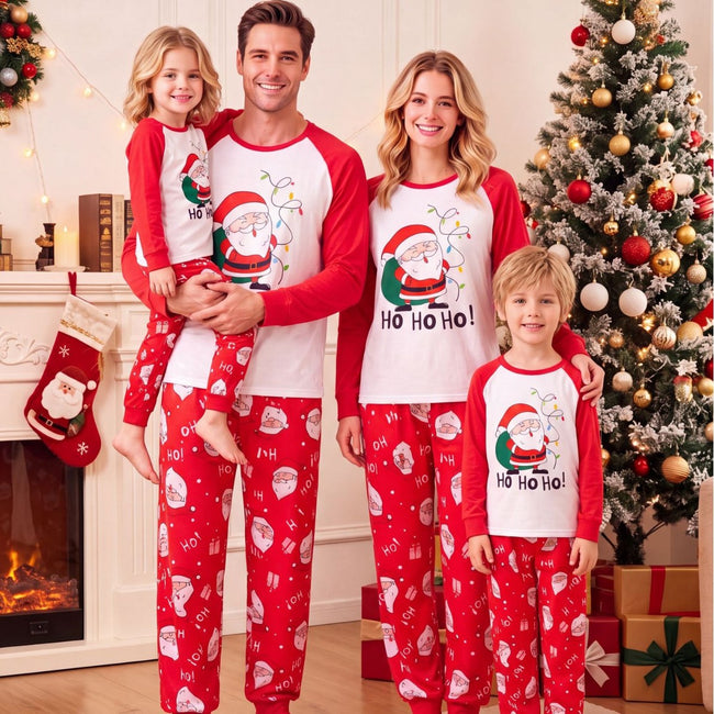 New Year's European and American parent-child outfit, full home decoration for autumn, winter, Christmas, family of three and four, home suit set for mother and daughter, pajamas Hover Image