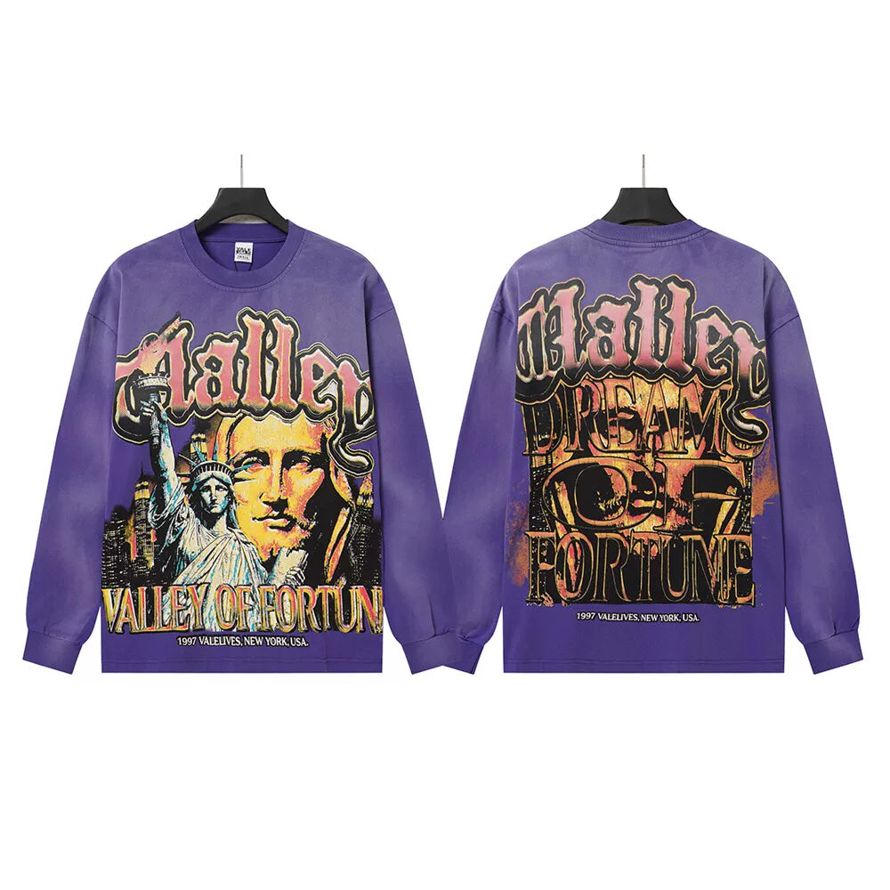 VALLEYDREAM Purple Valley Of Fortune Vintage Portrait Long Sleeve T Shirt