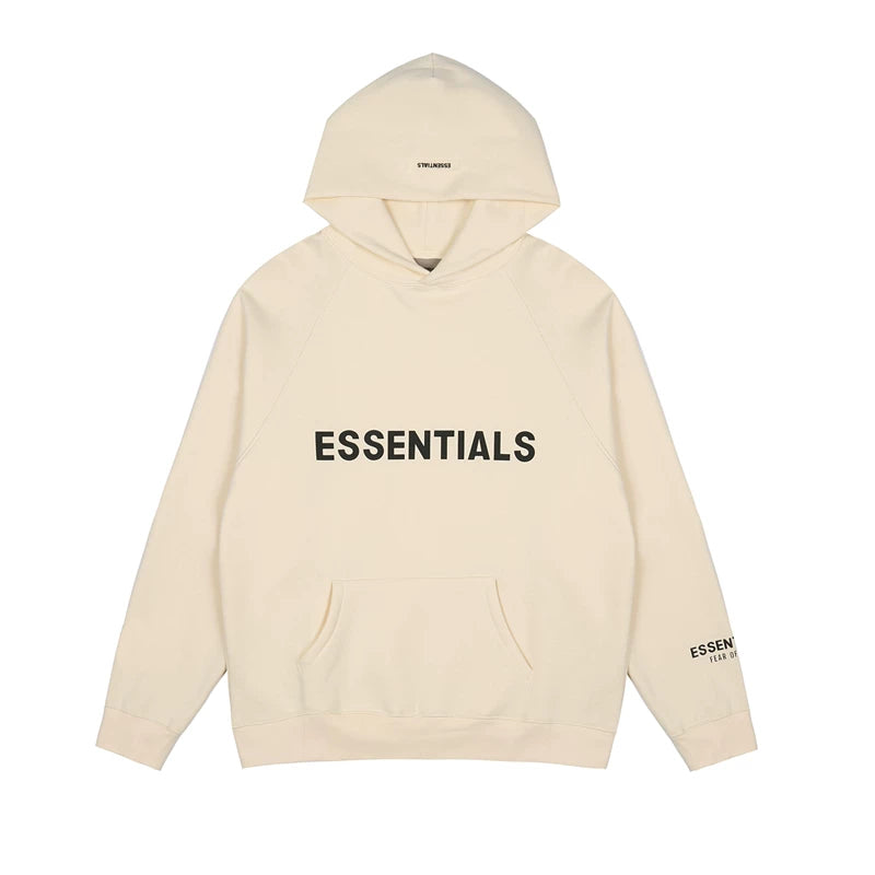 Fog Essentials Cream Off‑White Oversized Hoodie With Black Chest Logo