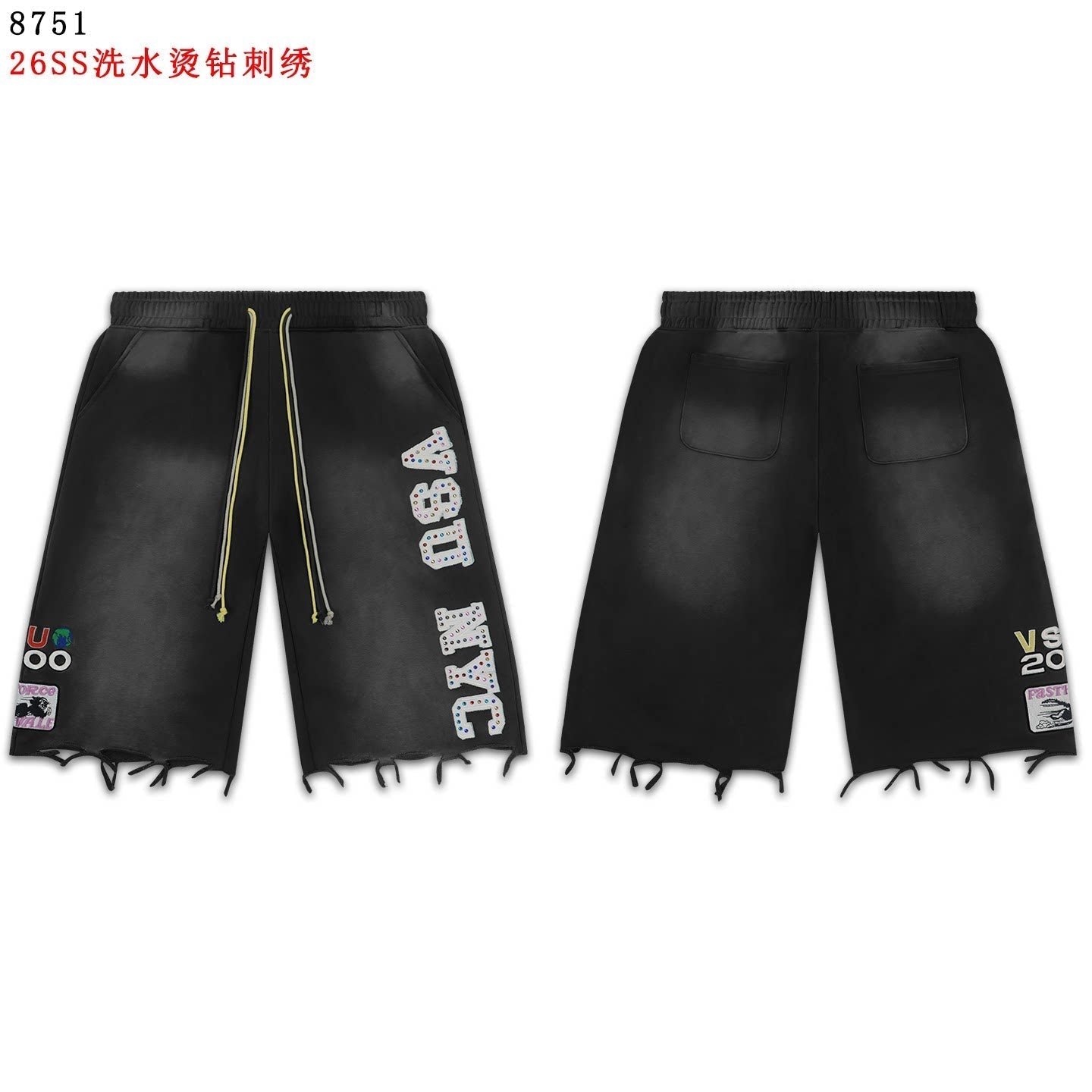 VALEFOREVER Black Denim Shorts with White Contrast Print