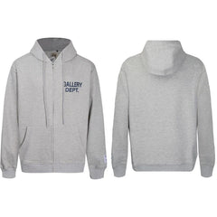 Gallery Dept Heather Grey Navy Blue Logo Full Zip Up Hoodie
