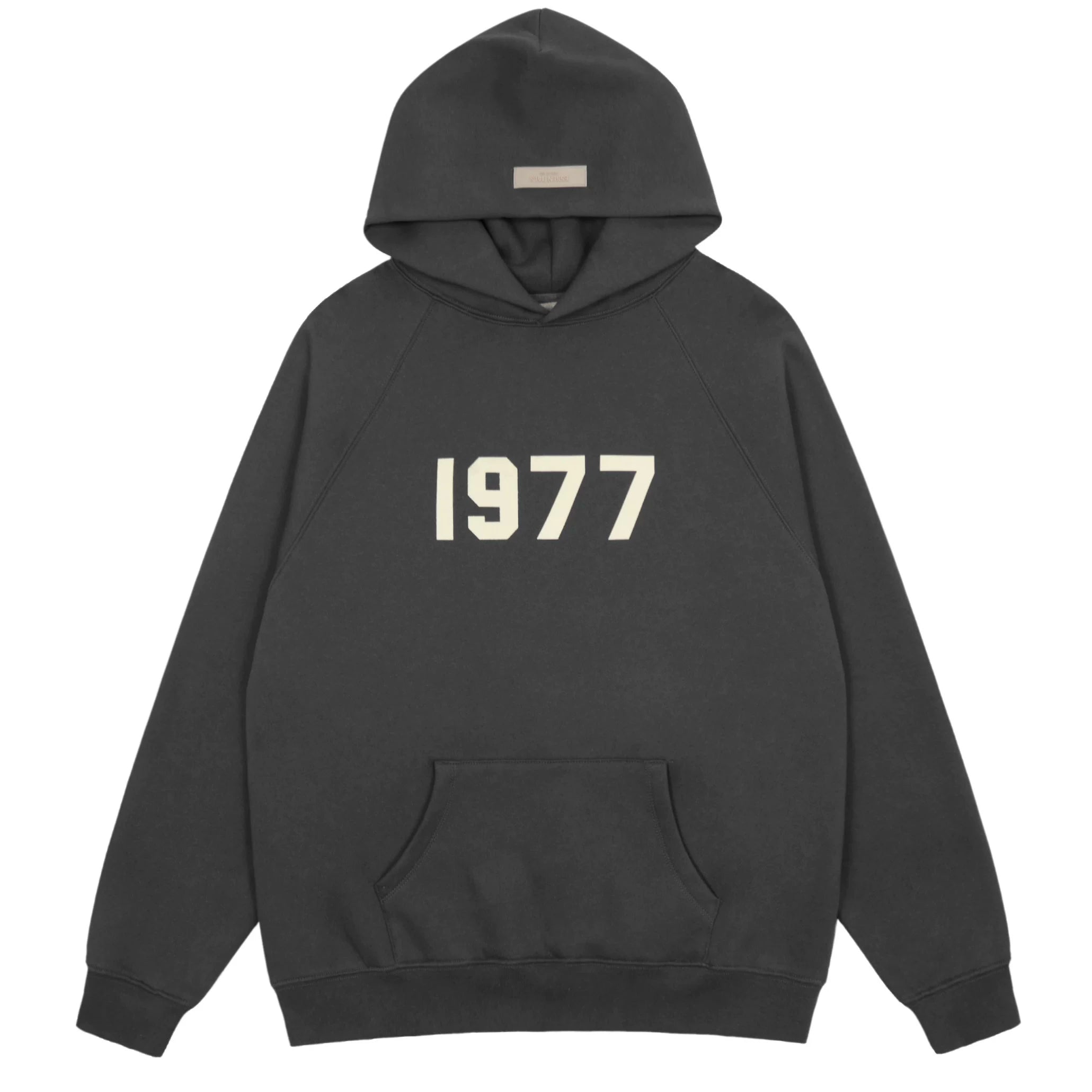 Fog Essentials Dark Grey 1977 Cream‑Print Oversized Pullover Hoodie