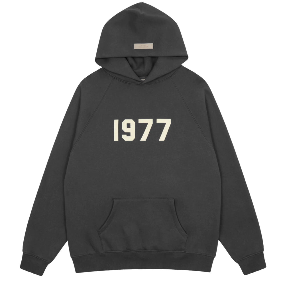 Fog Essentials Dark Grey 1977 Cream‑Print Oversized Pullover Hoodie