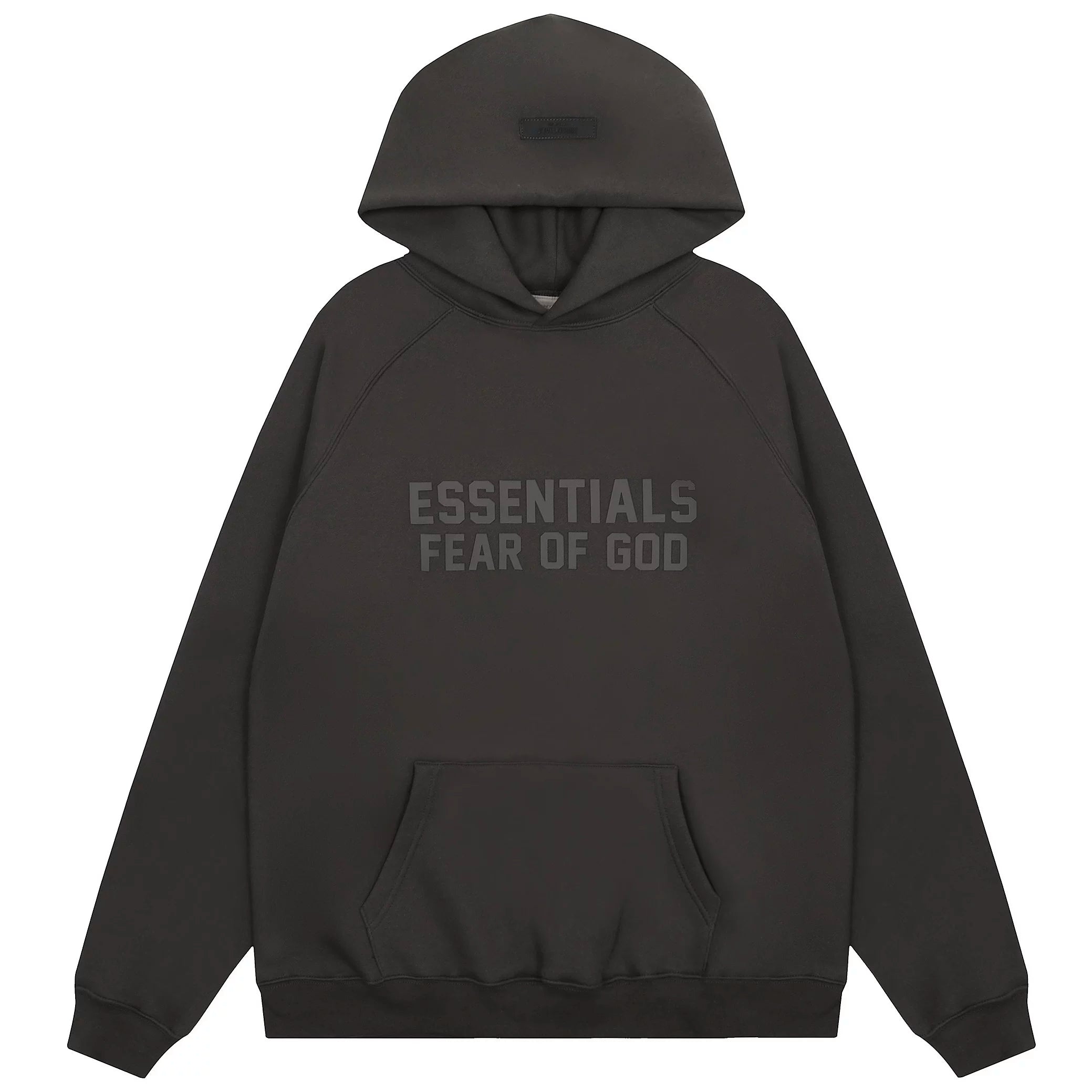 Fog Essentials Dark‑Grey Tonal “ESSENTIALS FEAR OF GOD” Oversized Kangaroo‑Pocket Hoodie