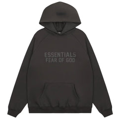 Fog Essentials Dark‑Grey Tonal “ESSENTIALS FEAR OF GOD” Oversized Kangaroo‑Pocket Hoodie